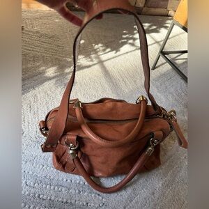 EUC Andrea Mabiani Italy Leather Cognac Brown Medium Satchel Handbag Gold Accent